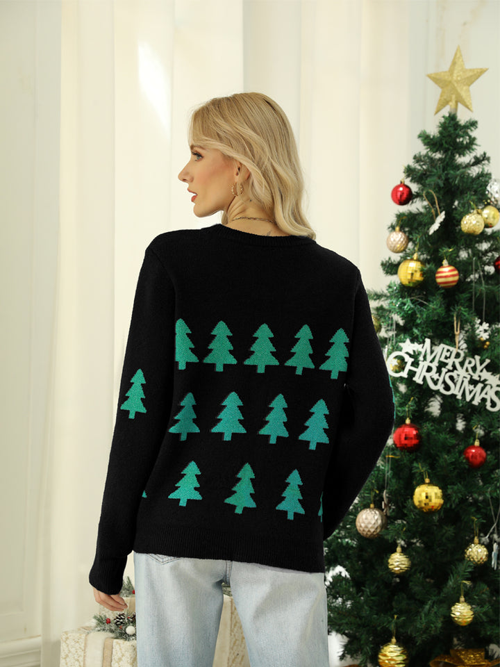 Maglione lavorato a maglia con albero di Natale con paillettes scintillanti