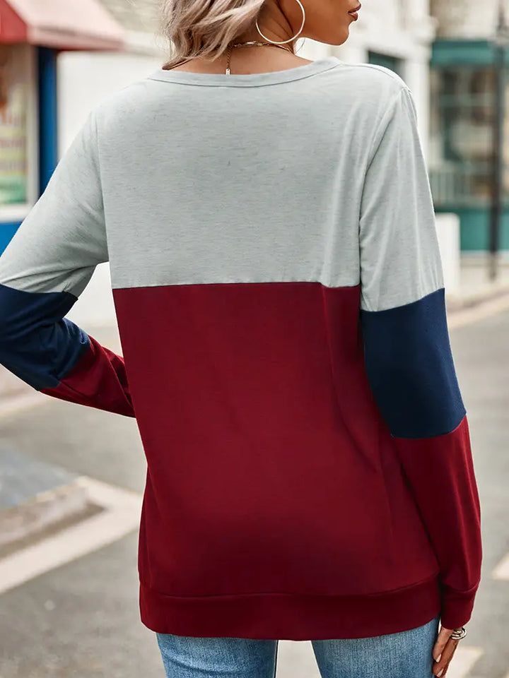 Colorblock Hollow-Out Loose Sweatshirt