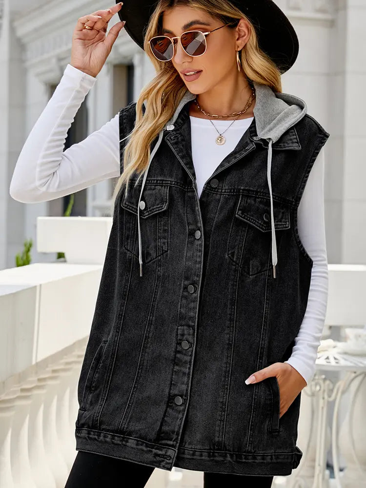 Gilet en denim à capuche classique