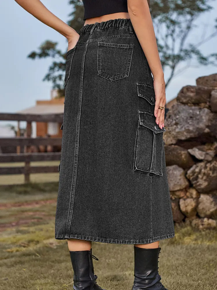 American Style Elastic Waist Denim Skirt