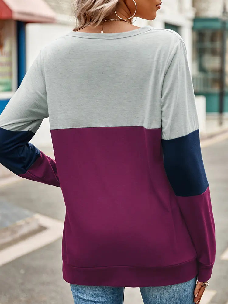 Colorblock Hollow-Out Loose Sweatshirt