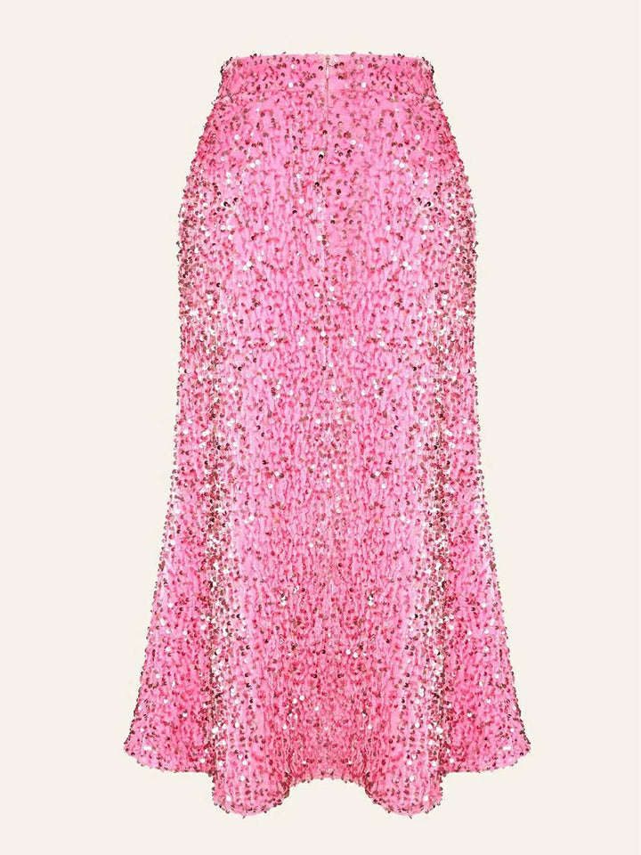 ピンクのスパンコール装飾ベルベット スカート