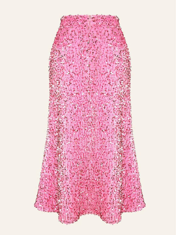 Velvet Skirt na Pinalamutian ng Sequin Sa Pink