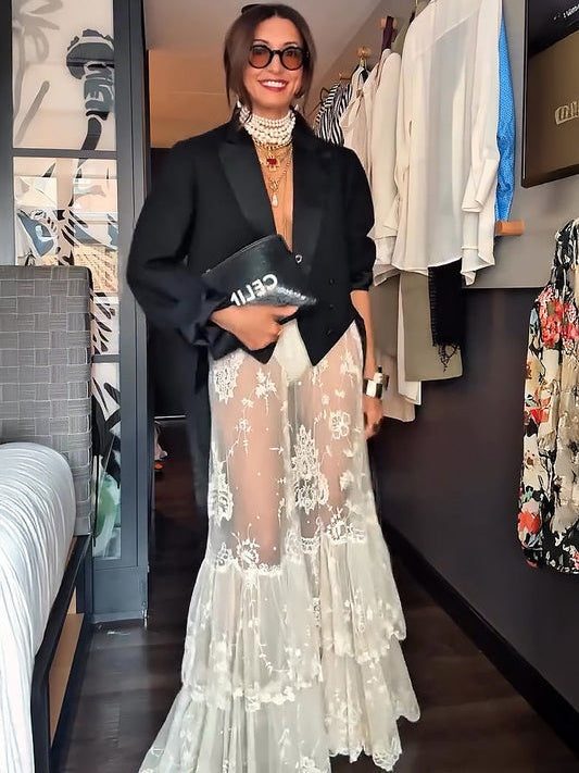 Sheer Floral Lace Maxi Skirt