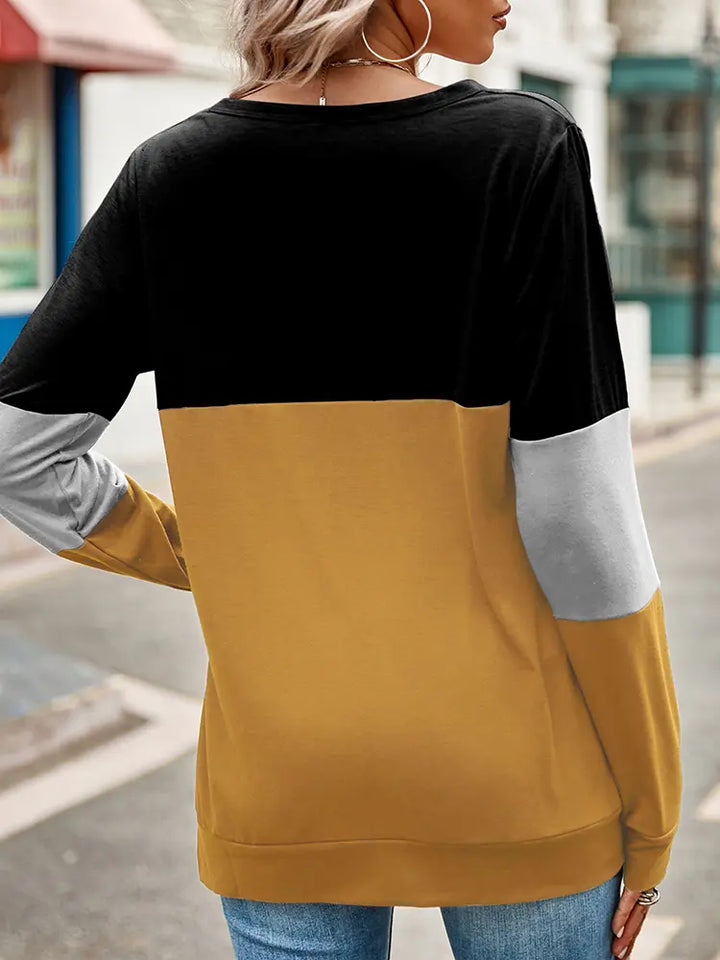 Colorblock Hollow-Out Loose Sweatshirt