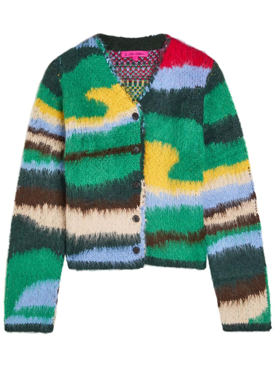 Whimsical Artistry Multicolor Abstract Knit Cardigan