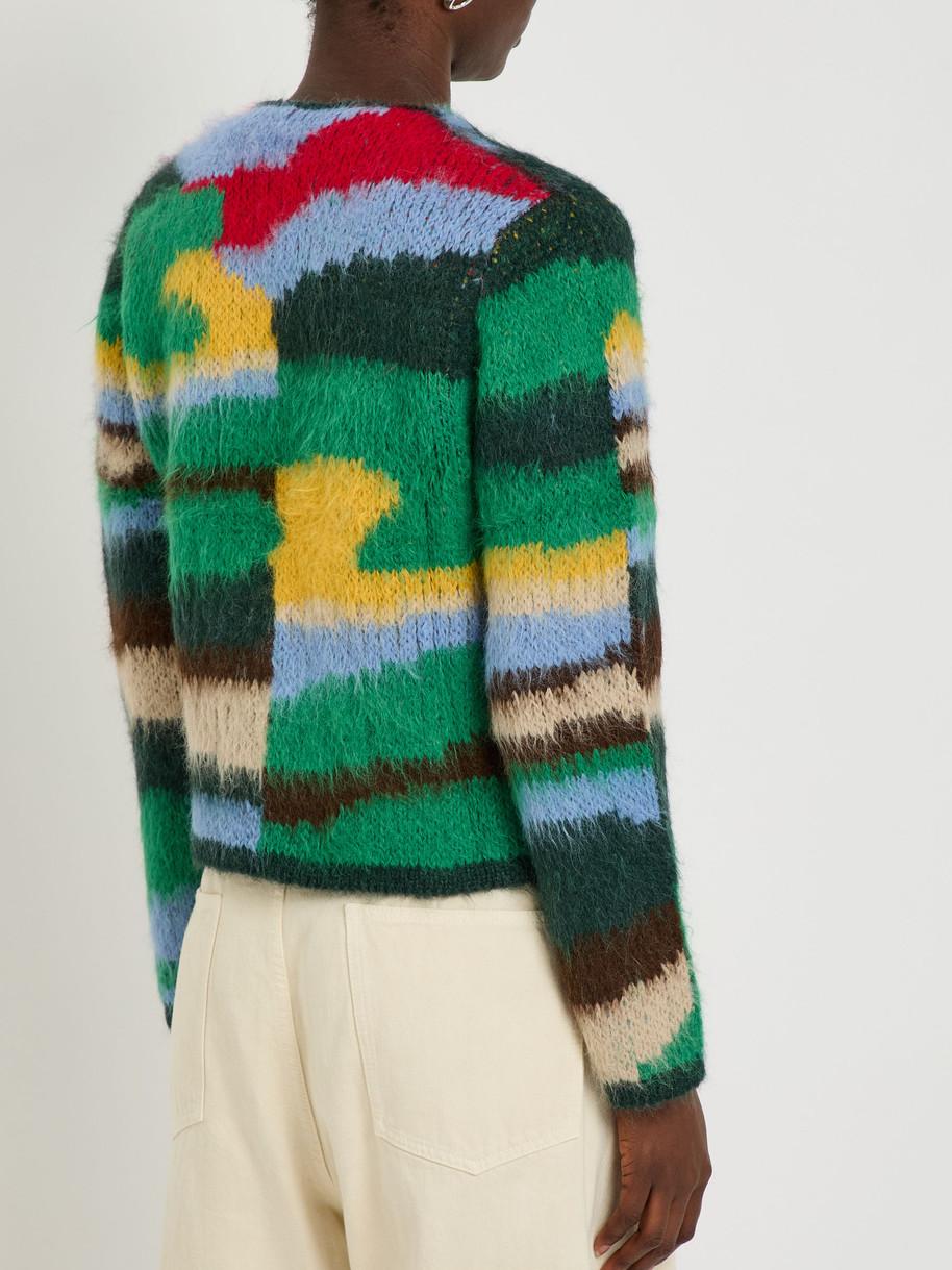 Whimsical Artistry Multicolor Abstract Knit Cardigan