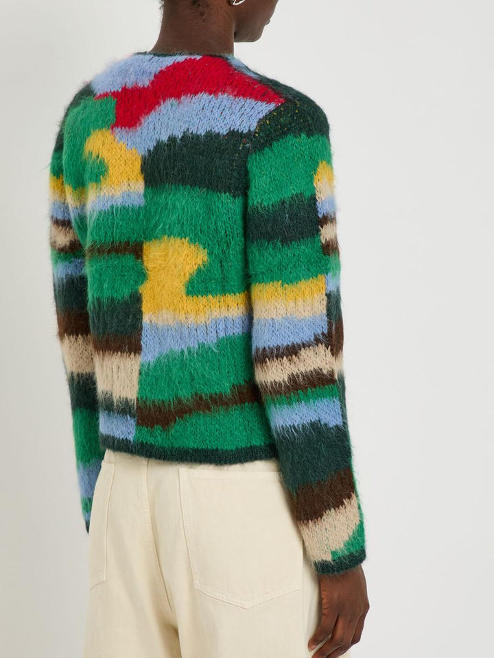Whimsical Artistry Multicolor Abstract Knit Cardigan