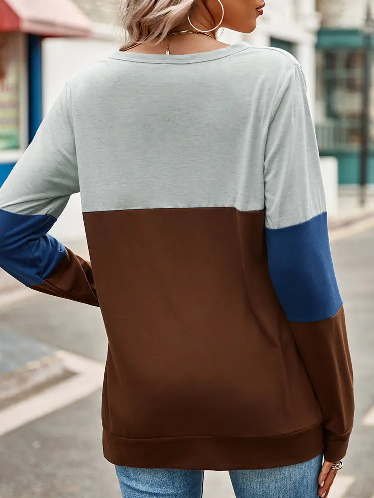 Colorblock Hollow-Out Loose Sweatshirt