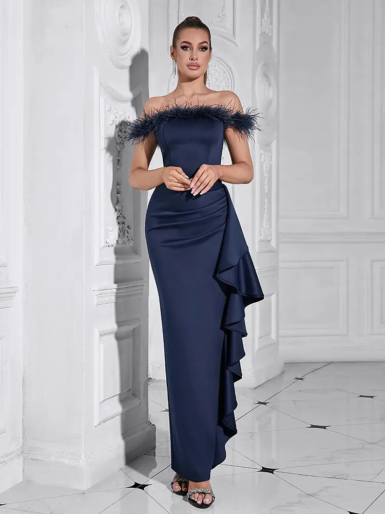 Seksing Off-Shoulder Ruffle Fitted Gown