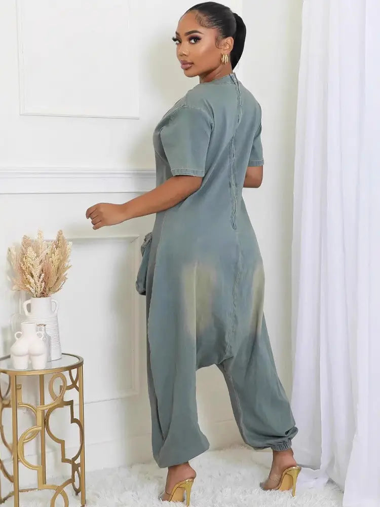 Retro Losse Jumpsuit met Zakken
