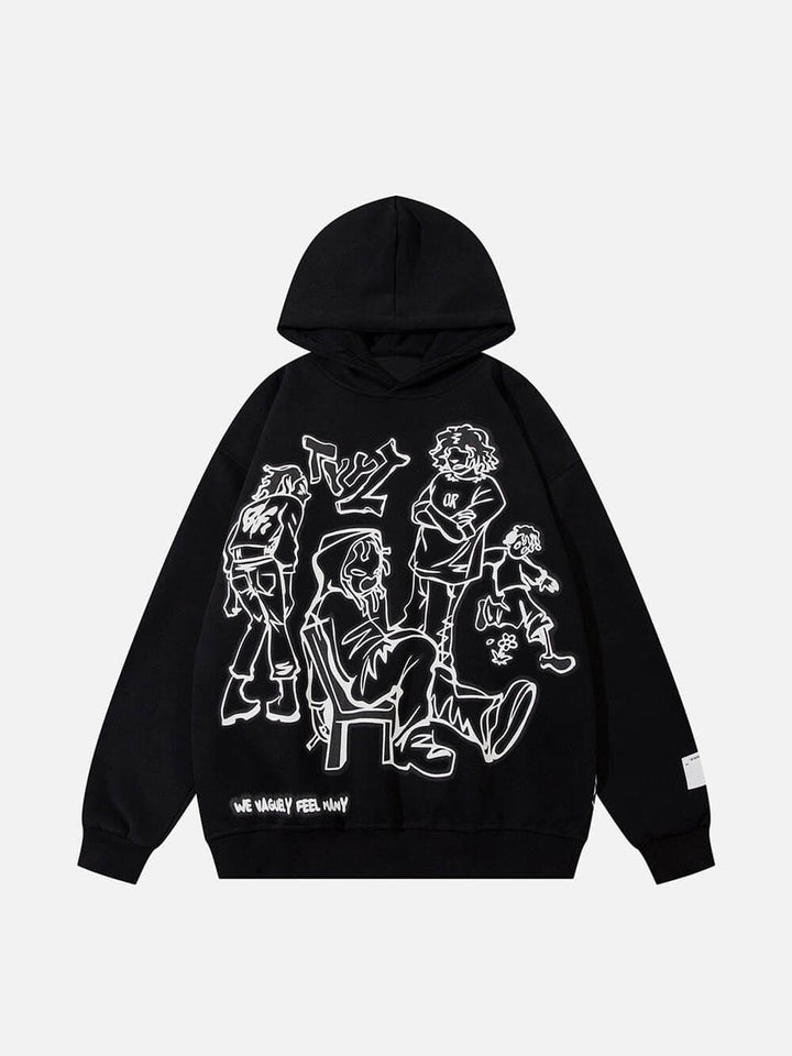 Cartoon Line Character Print Hoodie