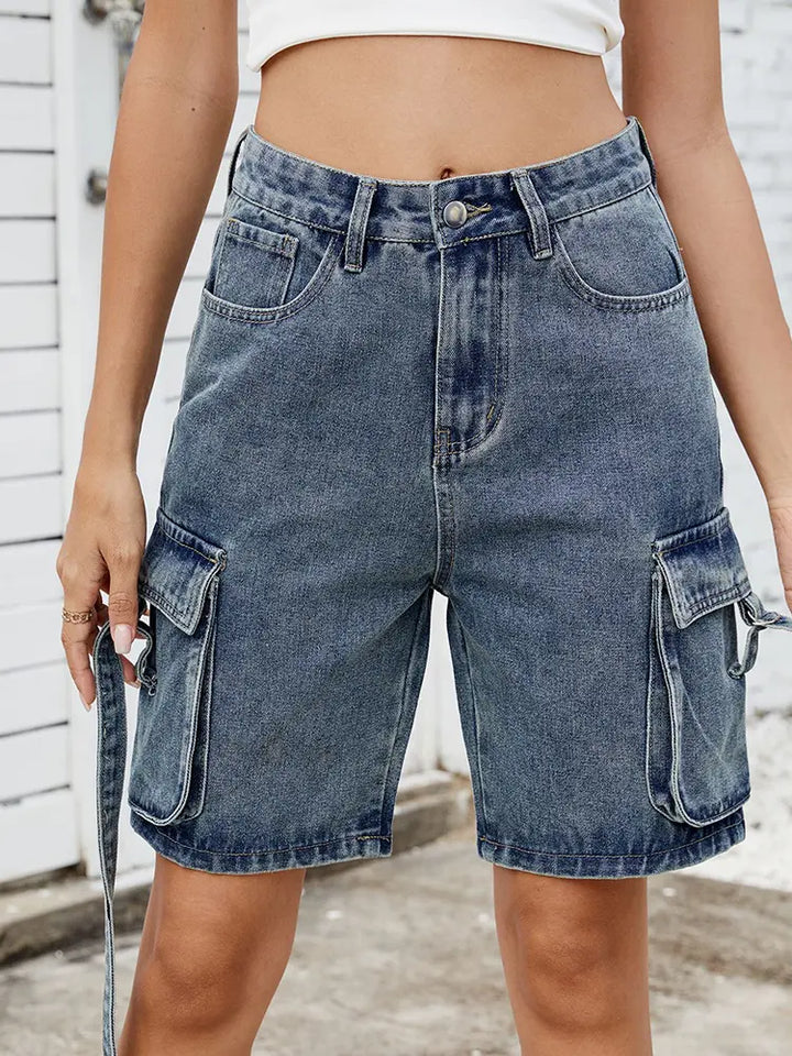 Trendy sommar tvättade cargo shorts