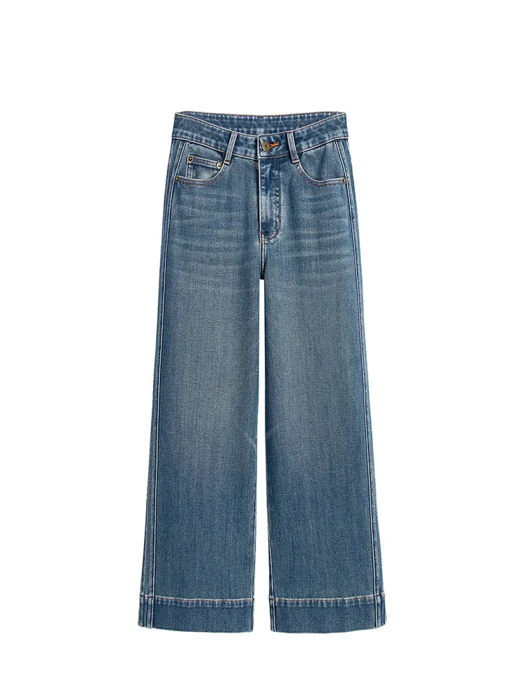 Petite Høy Midje Bred Beina Jeans