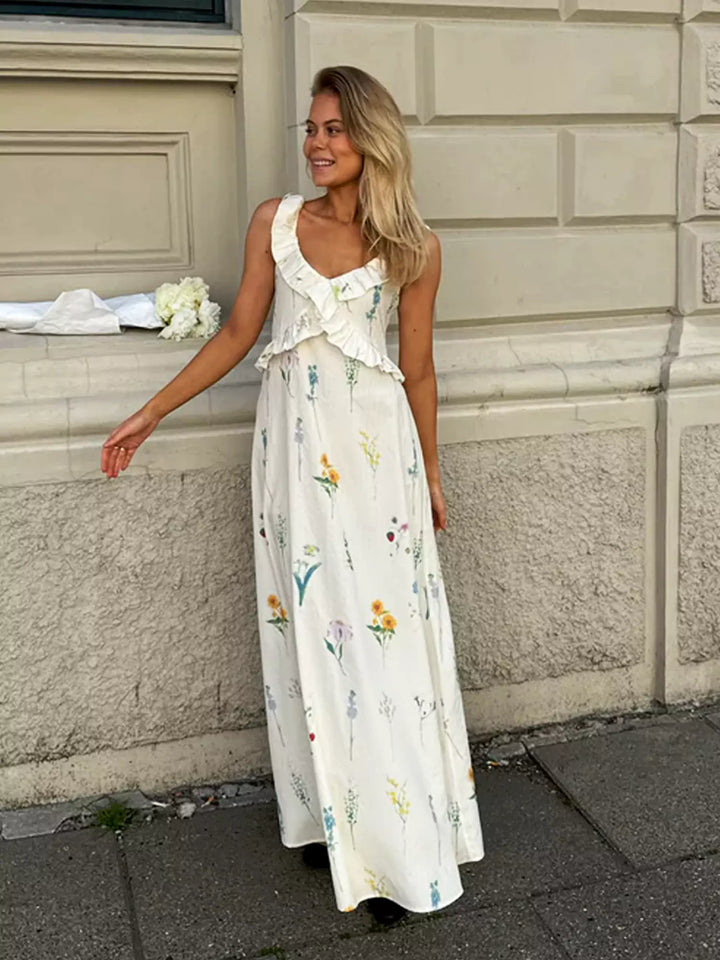 Ivory Floral Elegance Maxi Dress