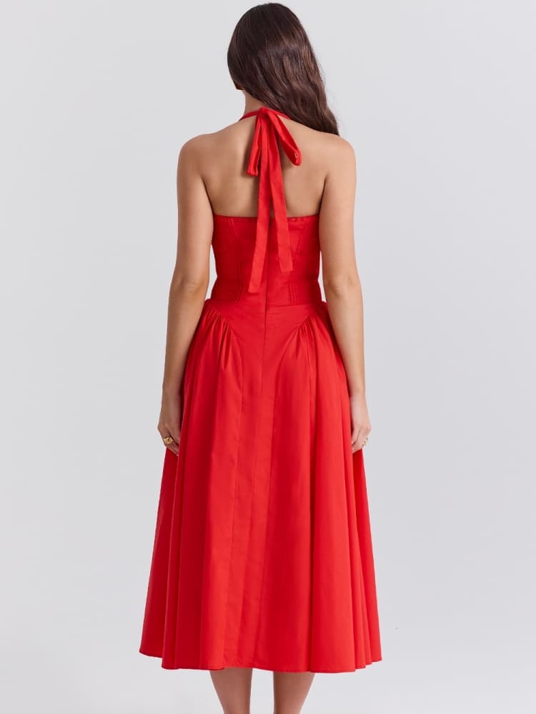 Vestido Midi Halter Vermelho Sem Costas