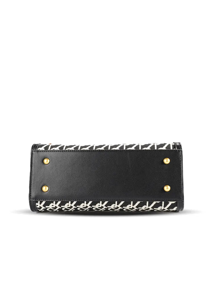 Branded Jacquard Stitch Kelly-Style Shoulder & Top Handle Bag