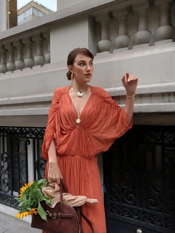 Terracotta Chiffon Flowy Maxi Dress