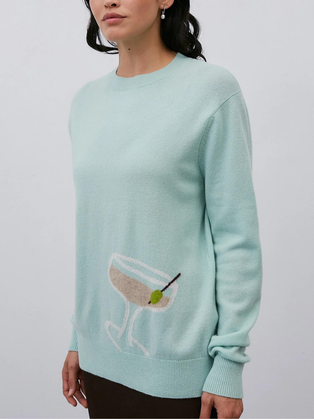 Mint Green Sweater with Cocktail Pattern & Sheer Tulle Maxi Skirt Outfit
