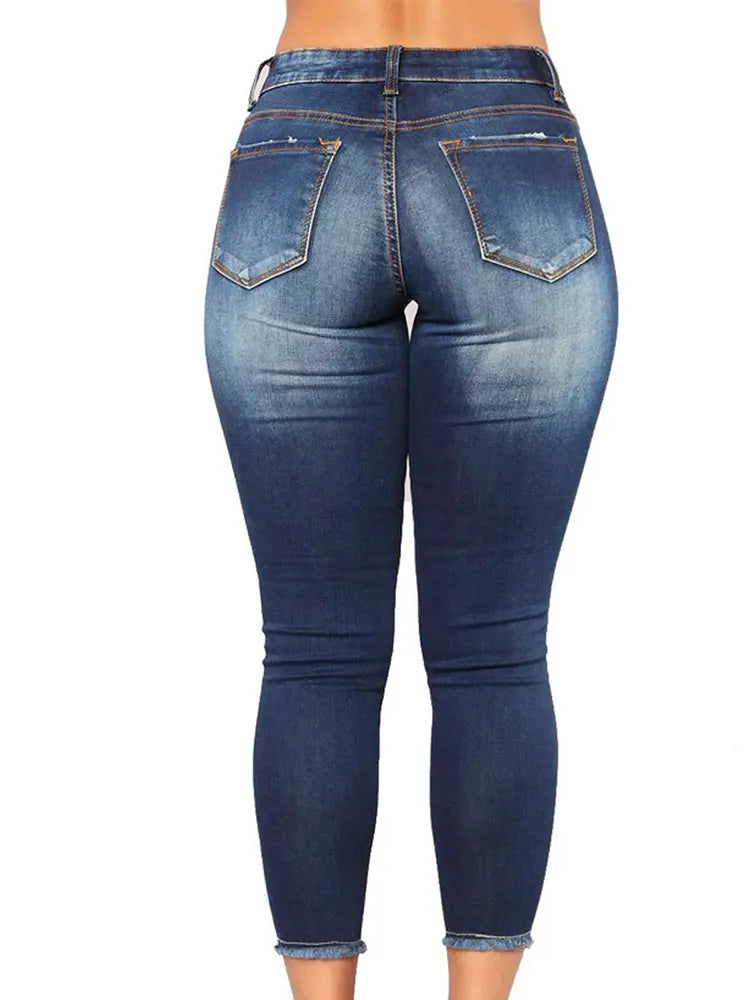 Jeans skinny elastici cu talie înaltă