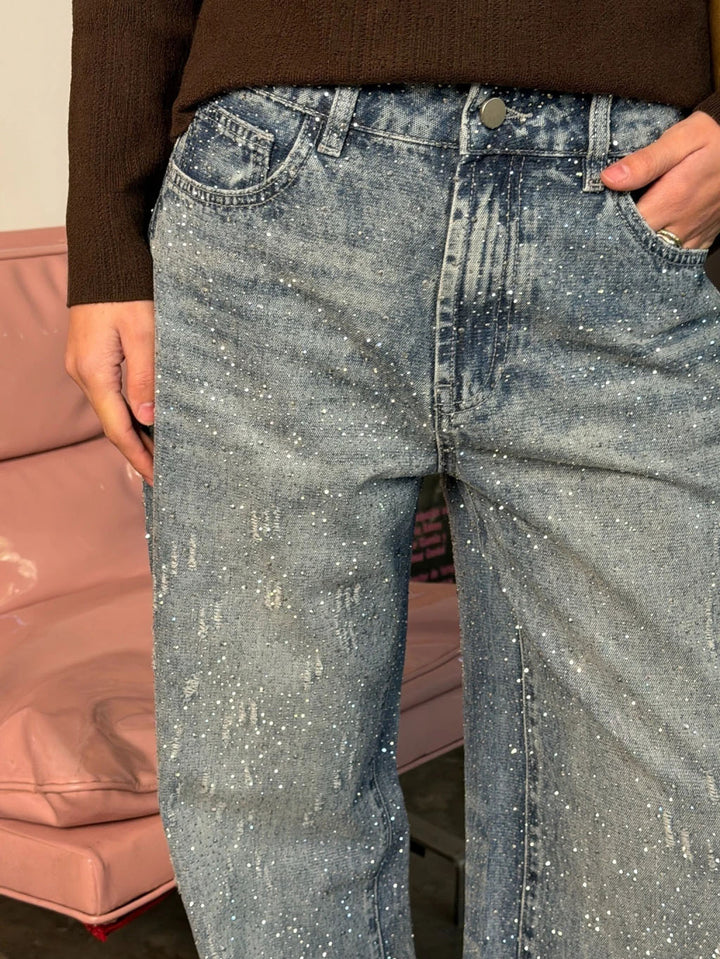 Andi Rhinestone Wide-Leg Jeans