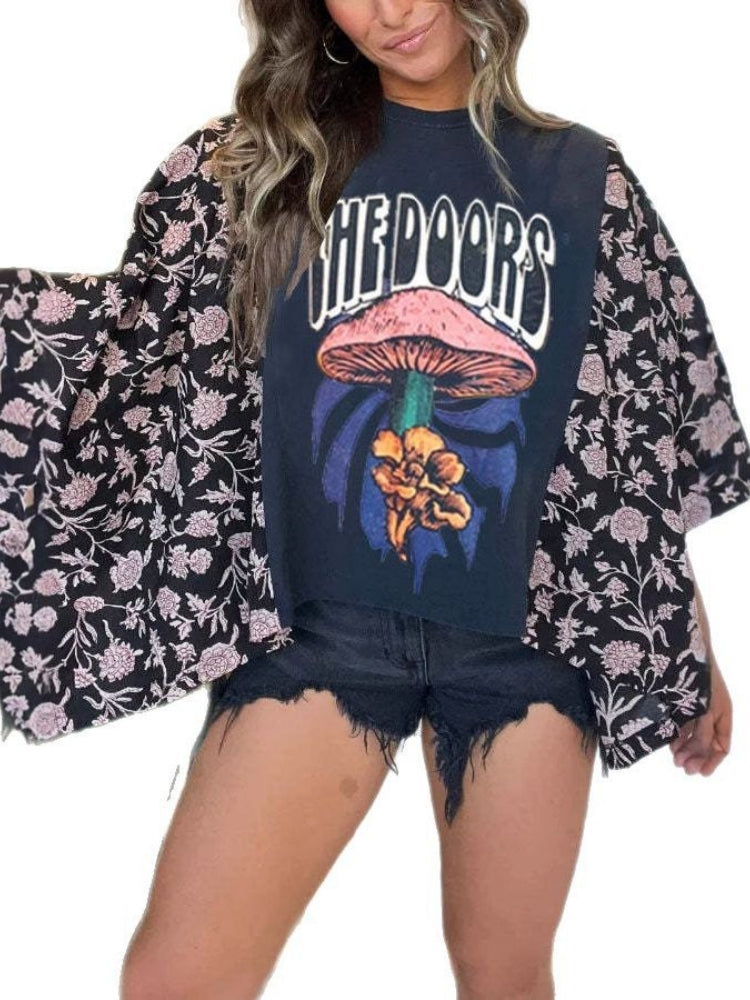 Blusa estampada con mangas murciélago