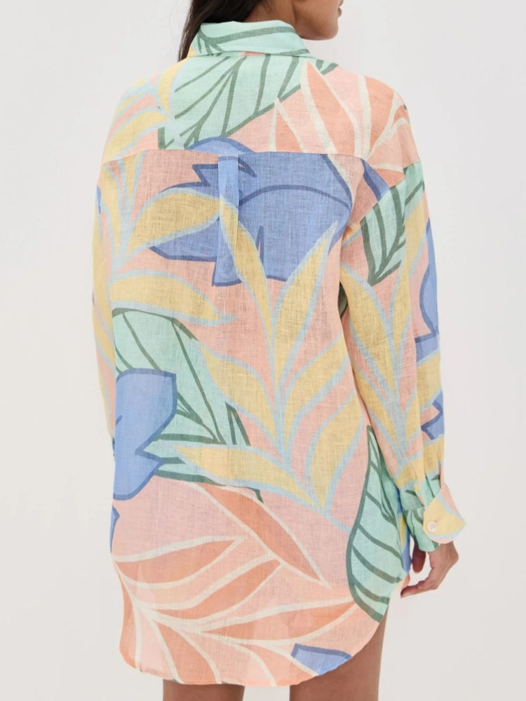 Conjunto Curto Playa Boyfriend com Estampa Tropical de Folhas