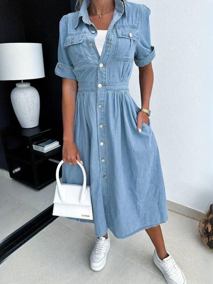 Collar Buttoned Slim Fit Denim Dress