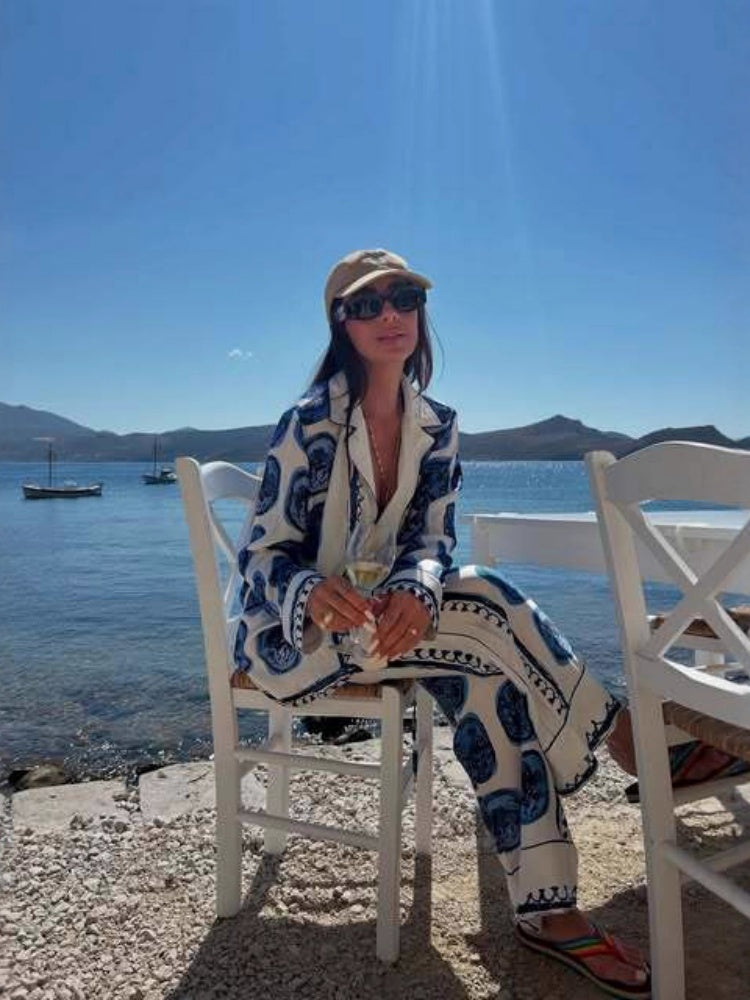 Set ng Pantalon na Elegance Blue Checkerboard