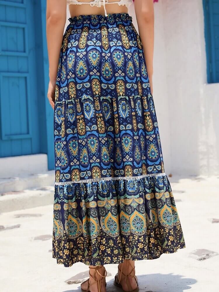 Bohemian Shirred ψηλόμεση φούστα σε μπλε χρώμα