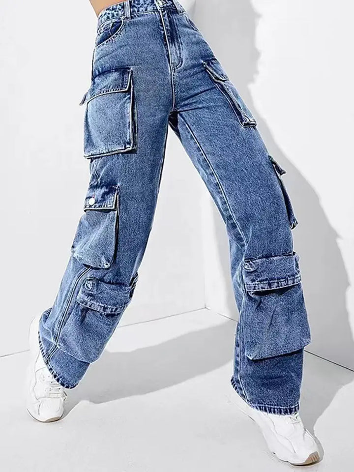 High-Waisted Denim Cargo