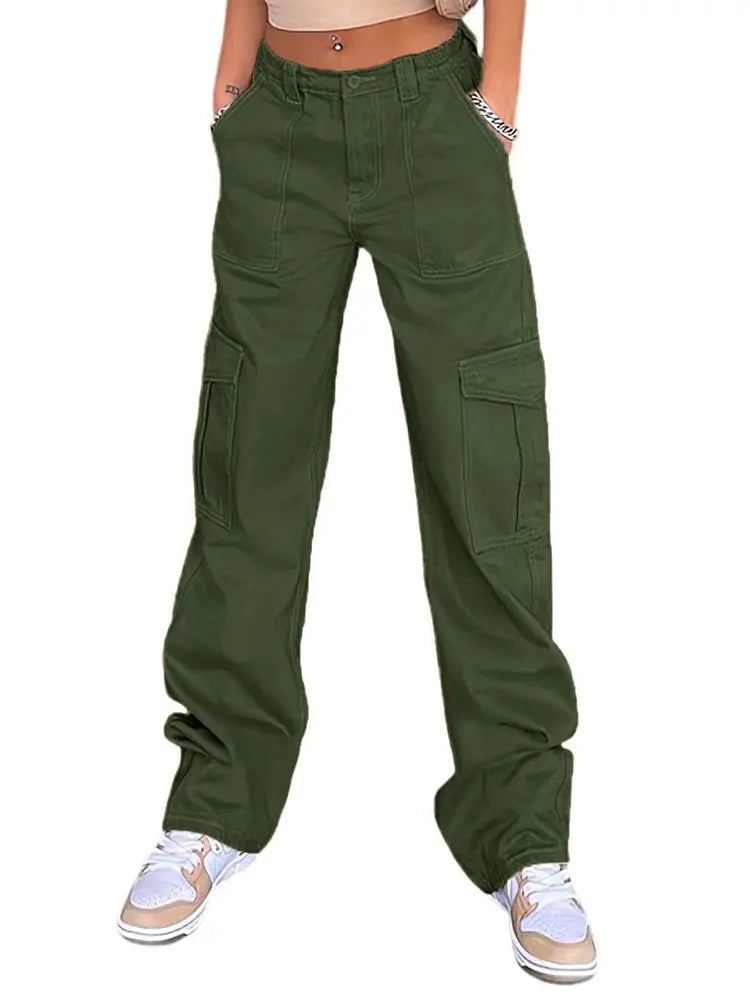 Pantaloni cargo slim a vita alta