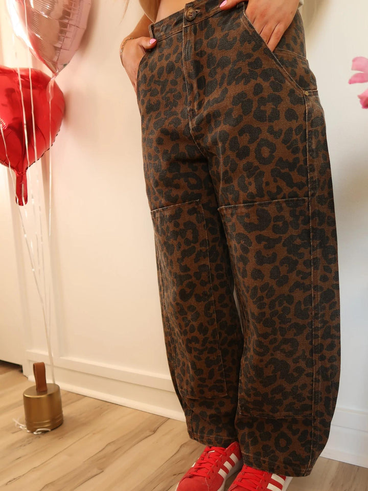 Jeans cu baril leopard Wild in Love