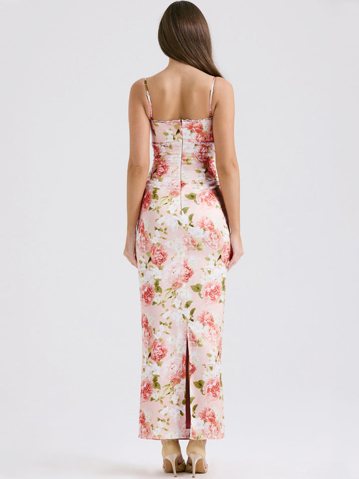 Pink Peony Satin Maxi Dress