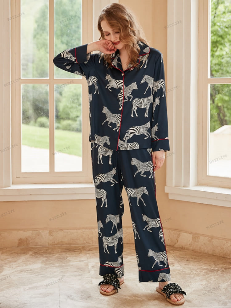 Set de pijamale din mătase rece cu imprimeu zebra