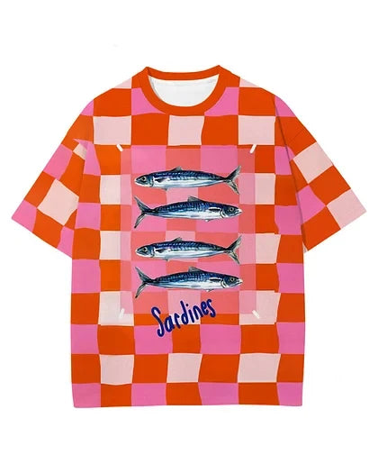 Lattice Sardine Print Short Sleeve T-Shirt