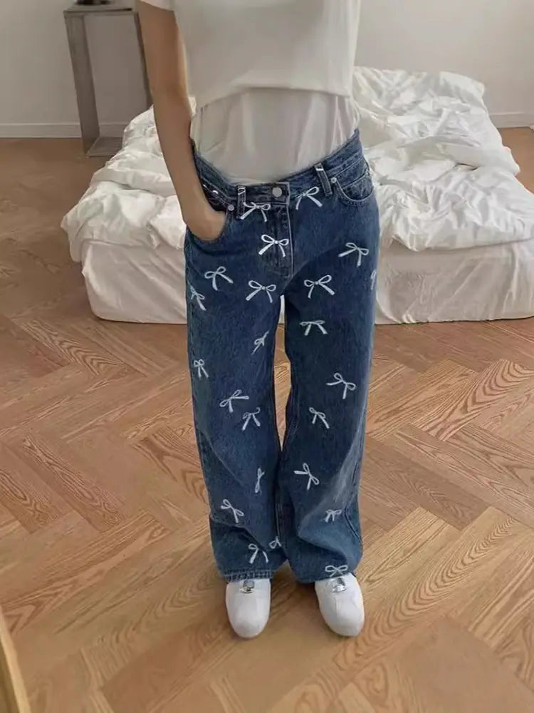 Pantalon en jean à imprimé nœud