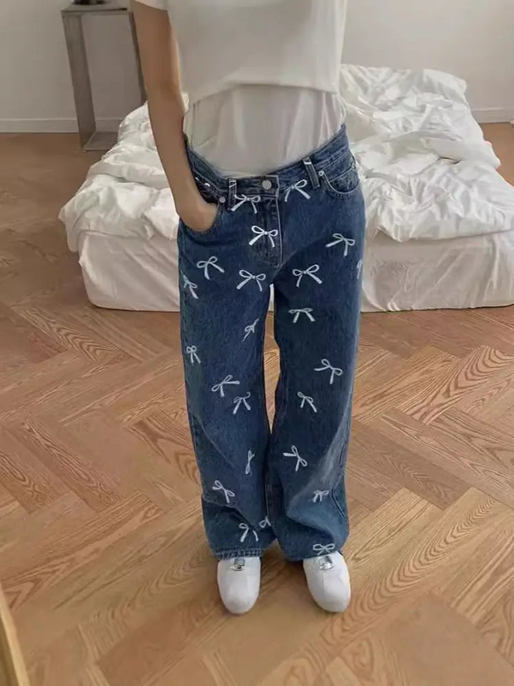 Pantalon en jean à imprimé nœud