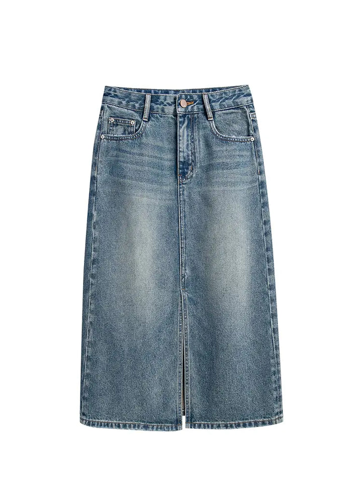 High-Waist Slit Denim Skirt