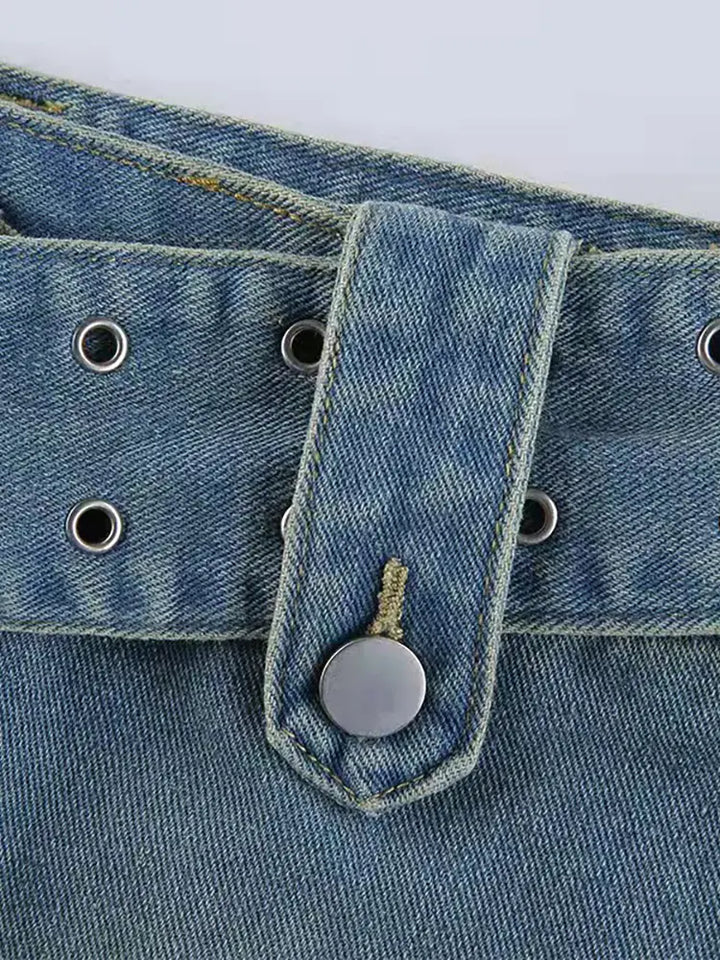 Korte denim rokbroek