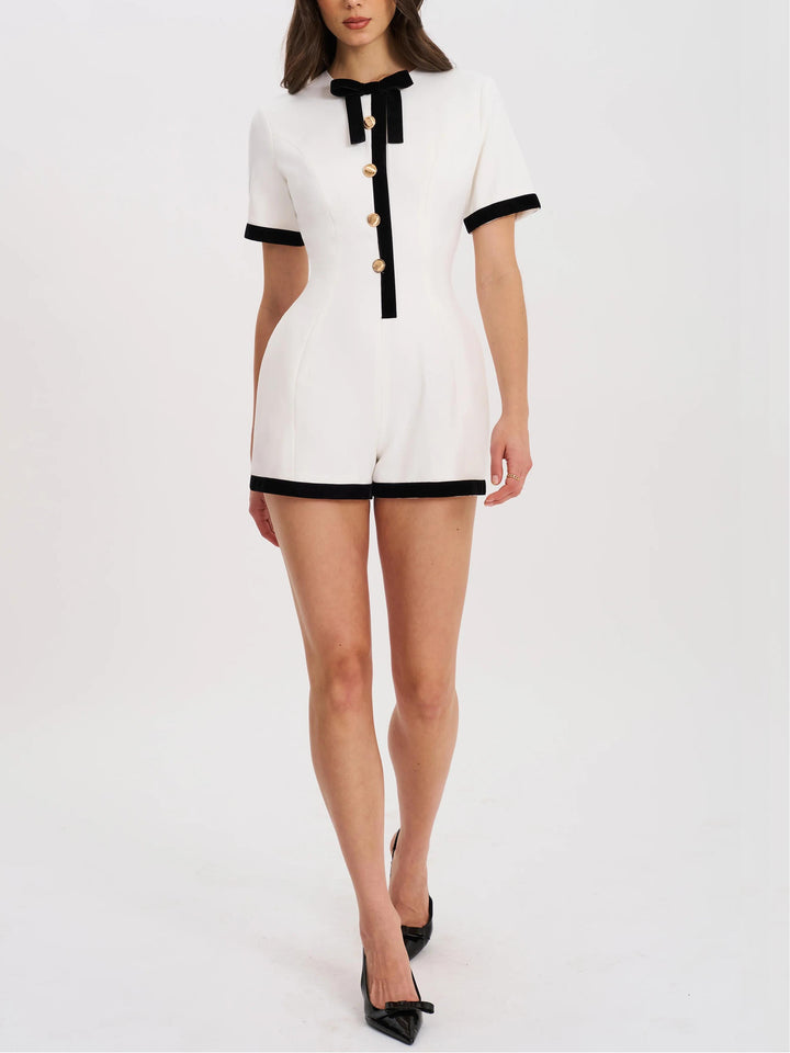 Idina Business Casual White Romper with Black Trim