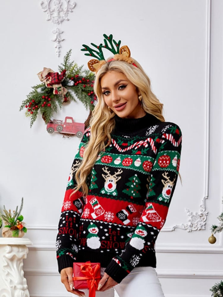 High Neck Christmas Snowman Embroidery Sweater