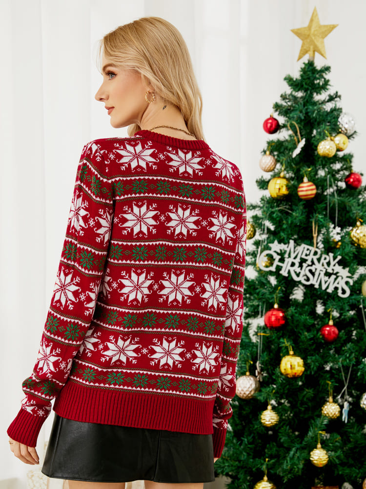 Christmas Casual Snowflake Embroidered Knit Sweater