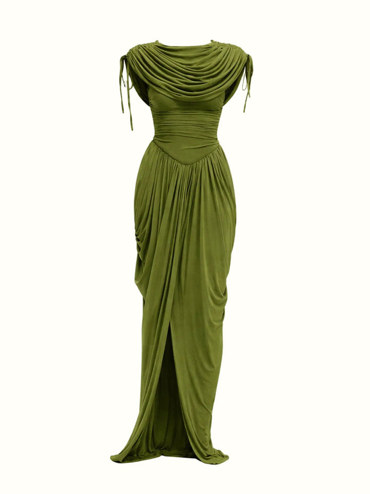 Maxikleid mit Drapierung aus Mesh-Stoff