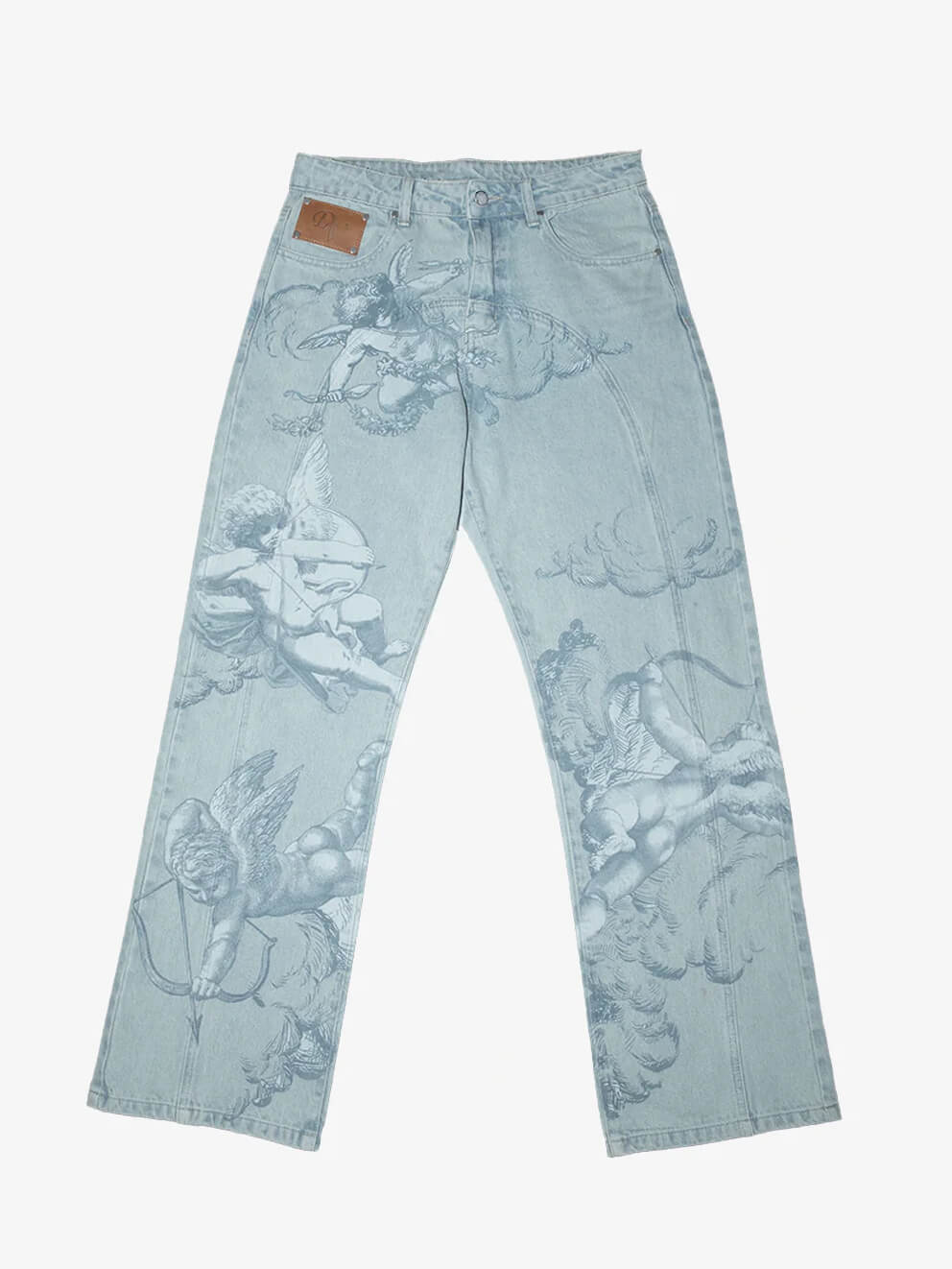 Cupid Print Washed Blue Jeans