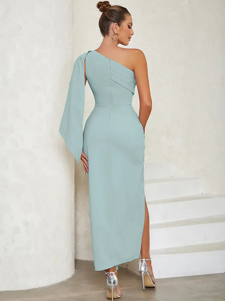 Vintage Sexy Asymmetric Belted Evening Dress