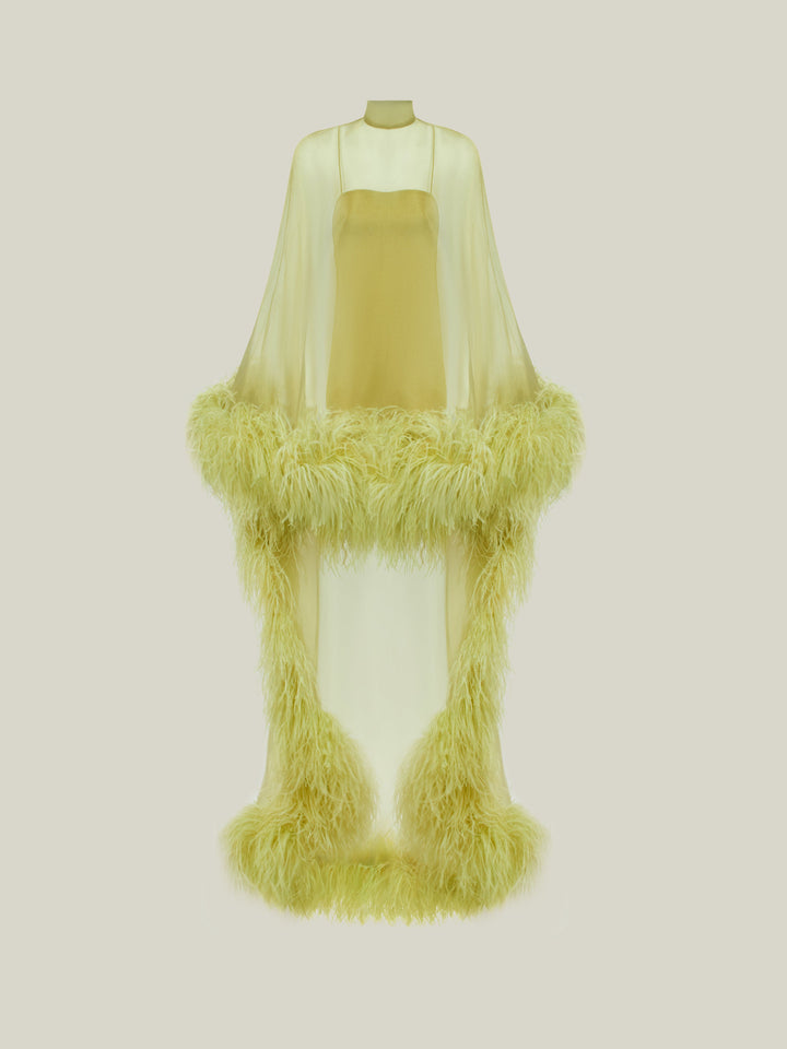 Sheer Tulle Feather Trim  Cape Kaftan
