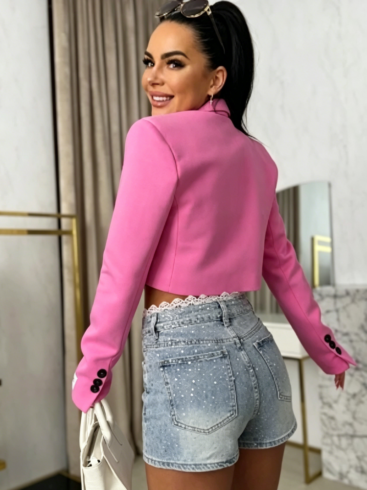 Shorts di jeans a vita alta sfrangiati Crystal