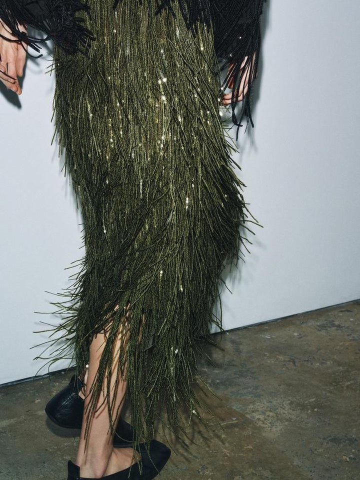 Fringed Sequin Skirt