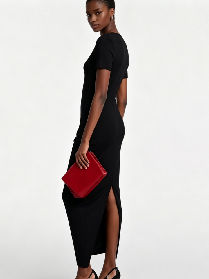 Bateau Backless Asymmetrical Slit Midi Dress